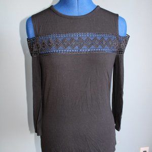 YYIGAL Women's Black Cold Shoulder Long Sleeve Blouse ~S~